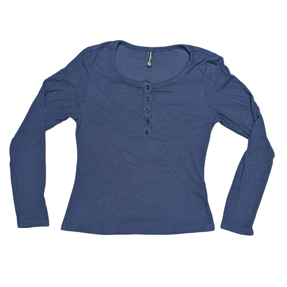 Pretty Garden Small Blue Stretchy Longโ Sleeve Henley Tee Shirt